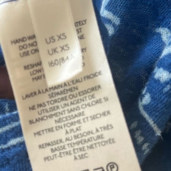 Free People Bali Backpacker Short Sleeve‎ Linen TShirt Blue Print XS NWT - Picture 10 of 12